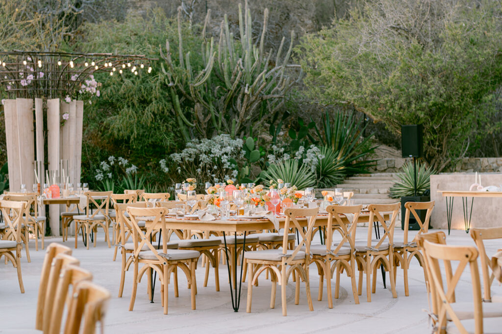 sunset verona tablescape for cabo wedding