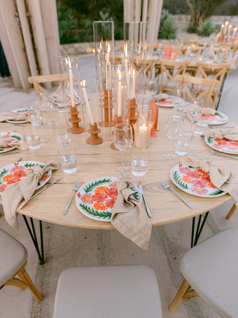 sunset verona tablescape for cabo wedding